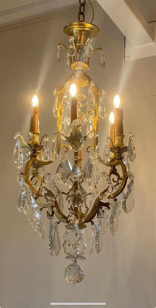 Lustre Cage De Style Louis XV En Cristal