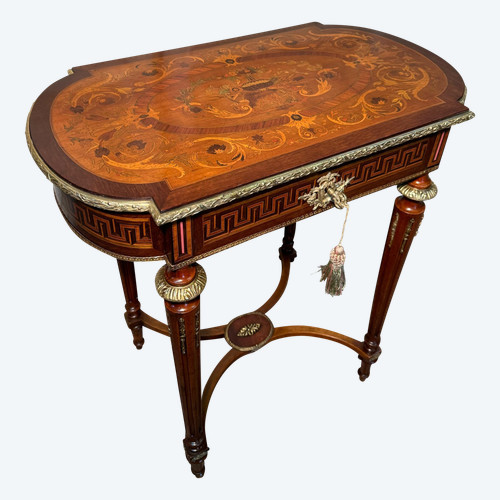 Table de milieu chiffonniere Napoléon 3 en marqueterie 