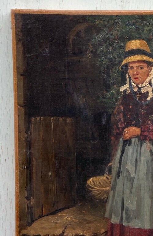 Öl auf Leinwand Bäuerin mit Korb von Lisa EVB 1874
