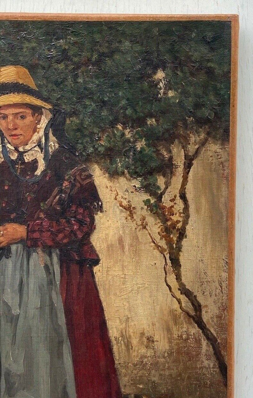 Öl auf Leinwand Bäuerin mit Korb von Lisa EVB 1874