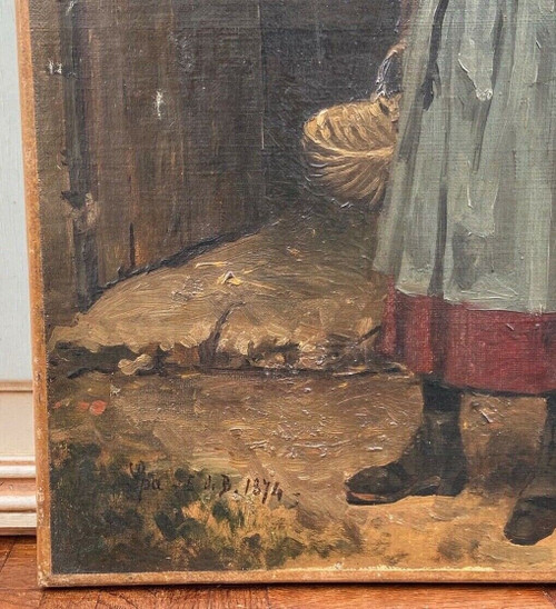 Öl auf Leinwand Bäuerin mit Korb von Lisa EVB 1874