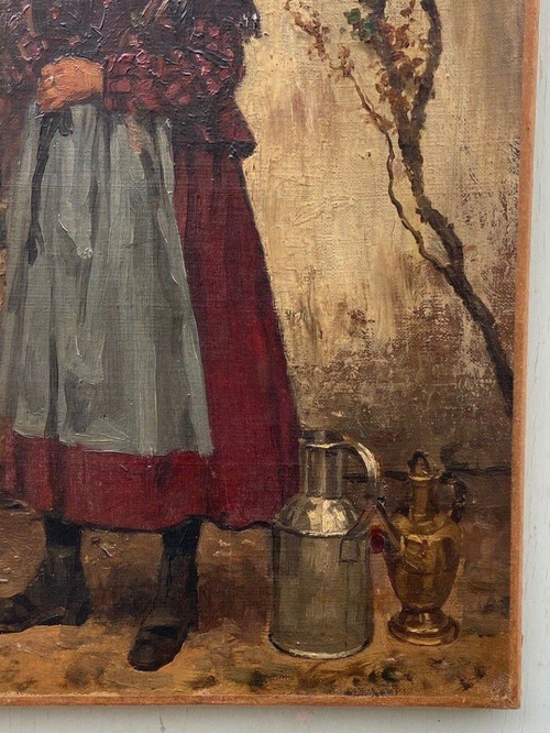Öl auf Leinwand Bäuerin mit Korb von Lisa EVB 1874