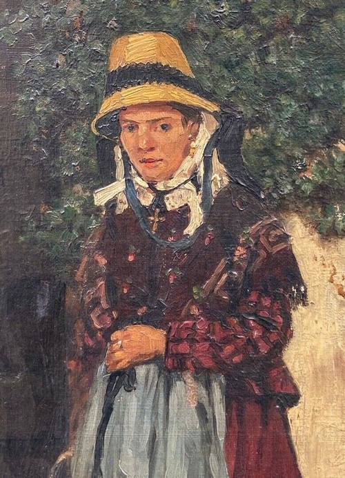 Öl auf Leinwand Bäuerin mit Korb von Lisa EVB 1874