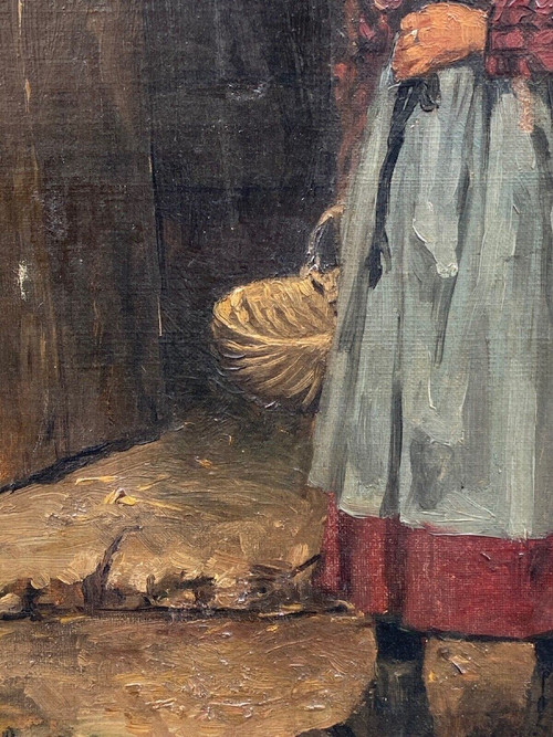 Öl auf Leinwand Bäuerin mit Korb von Lisa EVB 1874