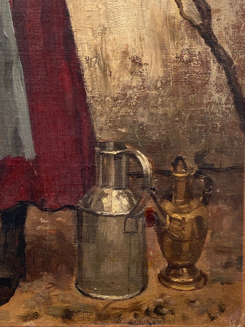 Öl auf Leinwand Bäuerin mit Korb von Lisa EVB 1874