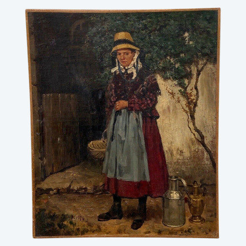 Öl auf Leinwand Bäuerin mit Korb von Lisa EVB 1874