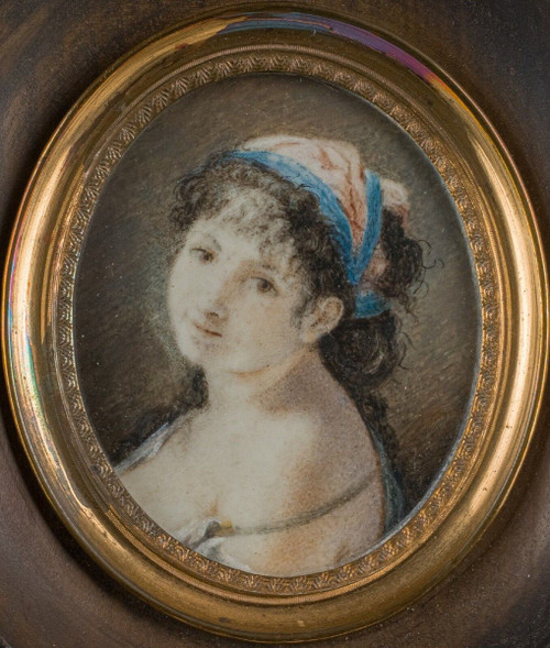 Miniature du début XIXe portrait de jeune Gitane au foulard