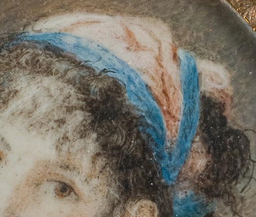 Miniature du début XIXe portrait de jeune Gitane au foulard