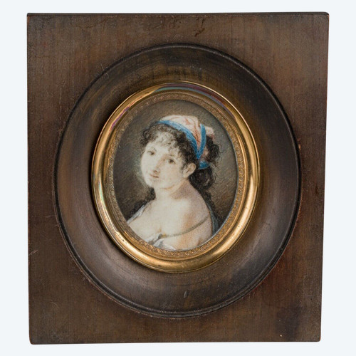 Miniature du début XIXe portrait de jeune Gitane au foulard
