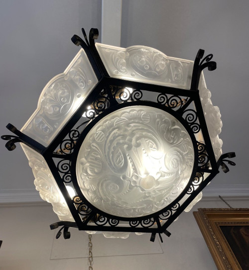  Lustre D’époque Art Déco en verre moulé