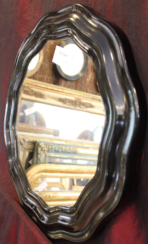 Diamètre 51 Cm , Miroir Rond Napoléon III, Bois Laqué Noir