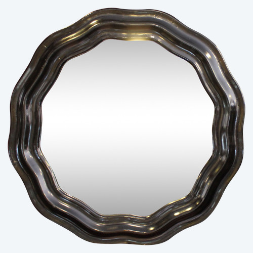 Diamètre 51 Cm , Miroir Rond Napoléon III, Bois Laqué Noir