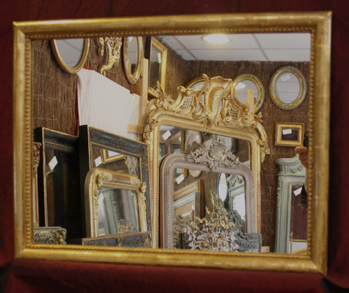 44 X 56 Cm, Pair Of Rectangle Gold Leaf Mirrors, Beaded Half-Ring Molding