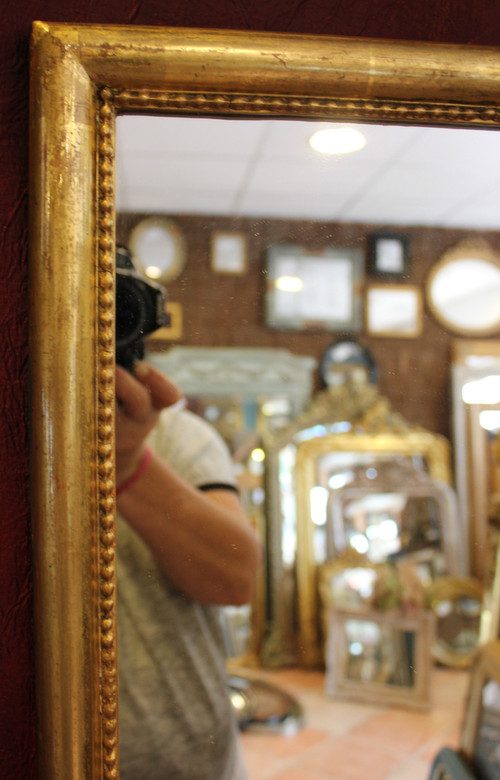 44 X 56 Cm, Pair Of Rectangle Gold Leaf Mirrors, Beaded Half-Ring Molding