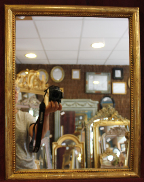 44 X 56 Cm, Pair Of Rectangle Gold Leaf Mirrors, Beaded Half-Ring Molding