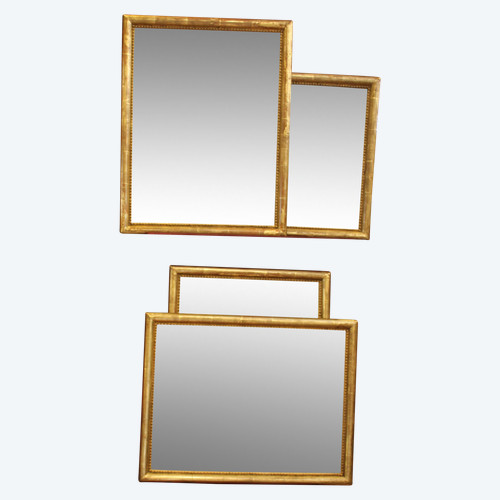 44 X 56 Cm, Pair Of Rectangle Gold Leaf Mirrors, Beaded Half-Ring Molding