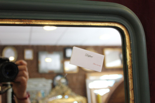 56 X 65 Cm Miroir Ancien , Moulure Louis Philippe, Patine Ton Vert Et Or