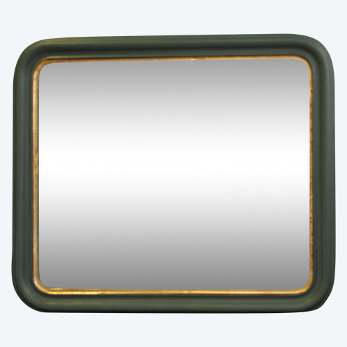 56 X 65 Cm Miroir Ancien , Moulure Louis Philippe, Patine Ton Vert Et Or