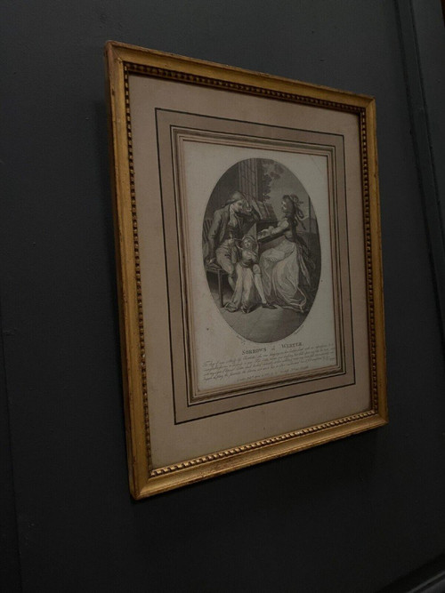 Gravure du XVIIIe Sorrows of Werter scène d'intérieur