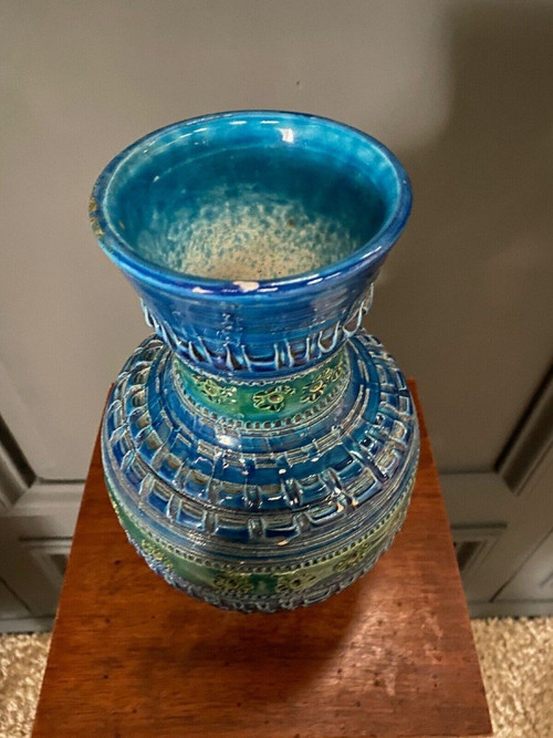 Vase by Aldo Londi for Bitossi XXth blue background