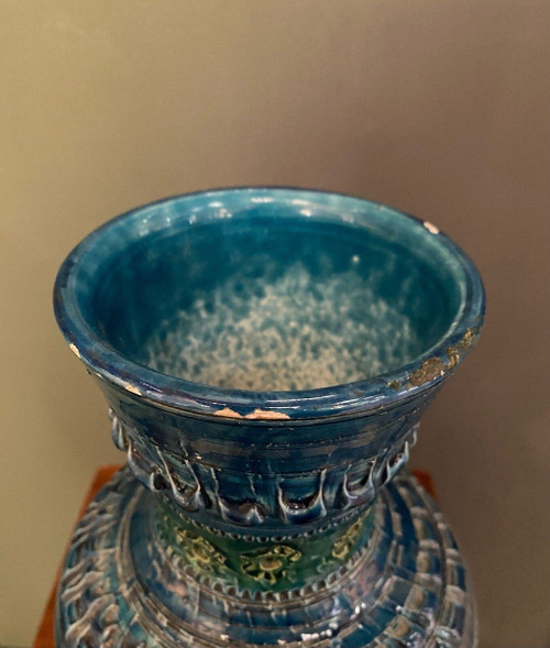 Vase by Aldo Londi for Bitossi XXth blue background