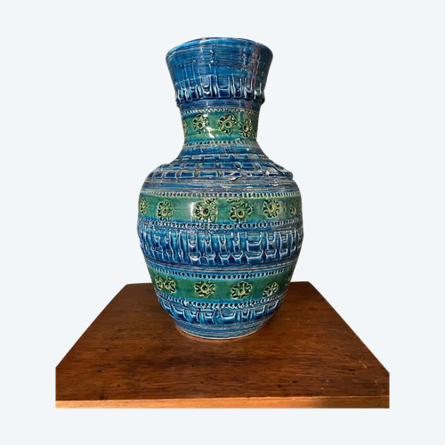 Vase by Aldo Londi for Bitossi XXth blue background