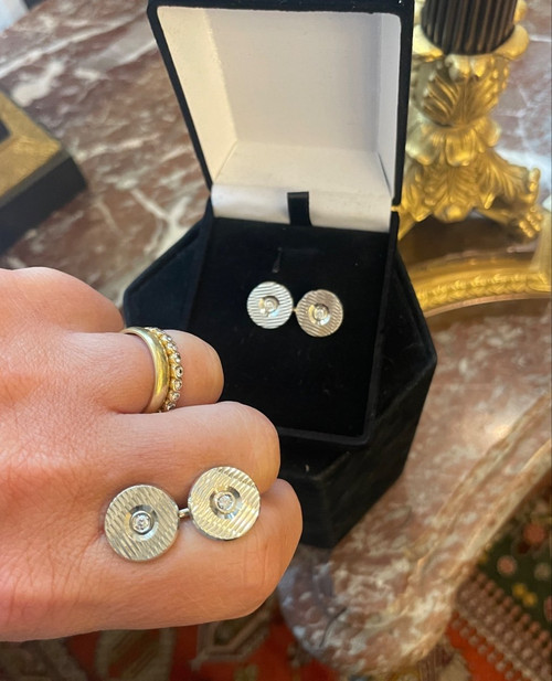 Gioielli, coppia di gemelli in oro bianco 18kt brillante