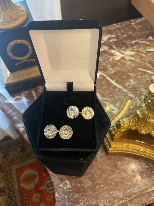 Gioielli, coppia di gemelli in oro bianco 18kt brillante