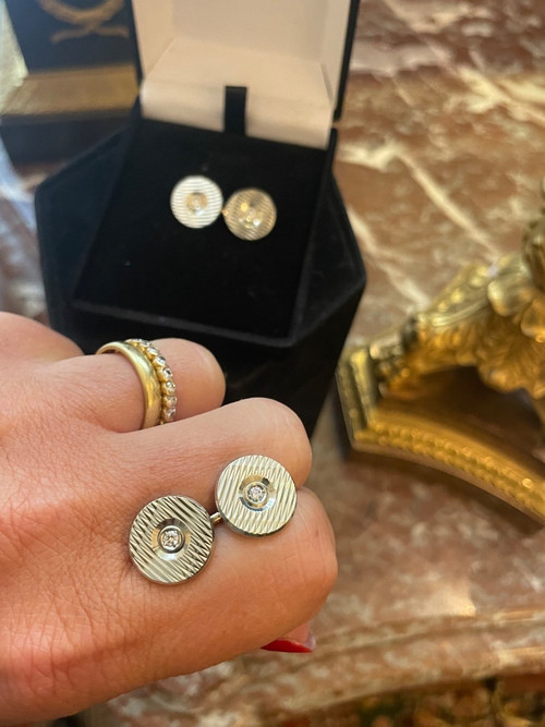 Gioielli, coppia di gemelli in oro bianco 18kt brillante