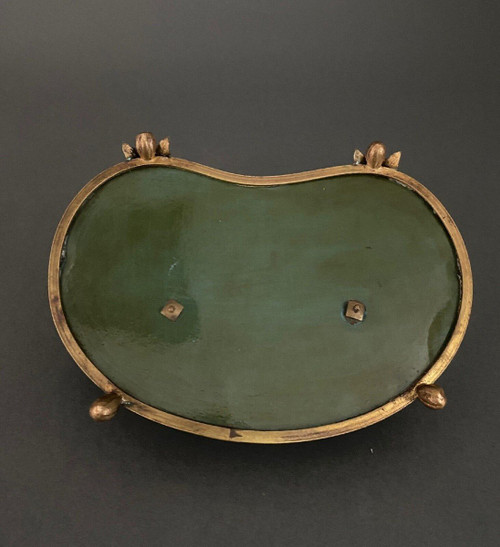 Schreibtischtopf aus Bronze und bemaltem Blech 19. Jahrhundert Napoleon III Landschaftsdekor