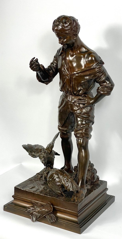 Scultura Il combattimento di galli, Emile Laporte, scultore francese del XIX secolo