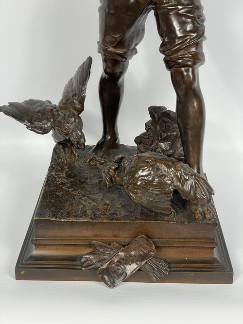 Scultura Il combattimento di galli, Emile Laporte, scultore francese del XIX secolo