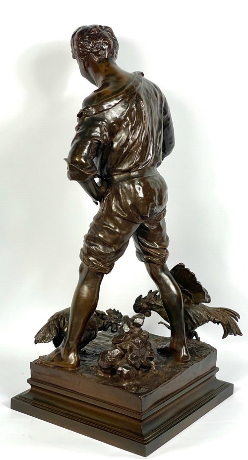 Scultura Il combattimento di galli, Emile Laporte, scultore francese del XIX secolo