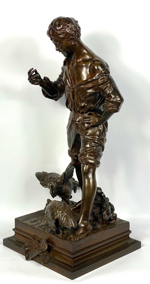 Scultura Il combattimento di galli, Emile Laporte, scultore francese del XIX secolo