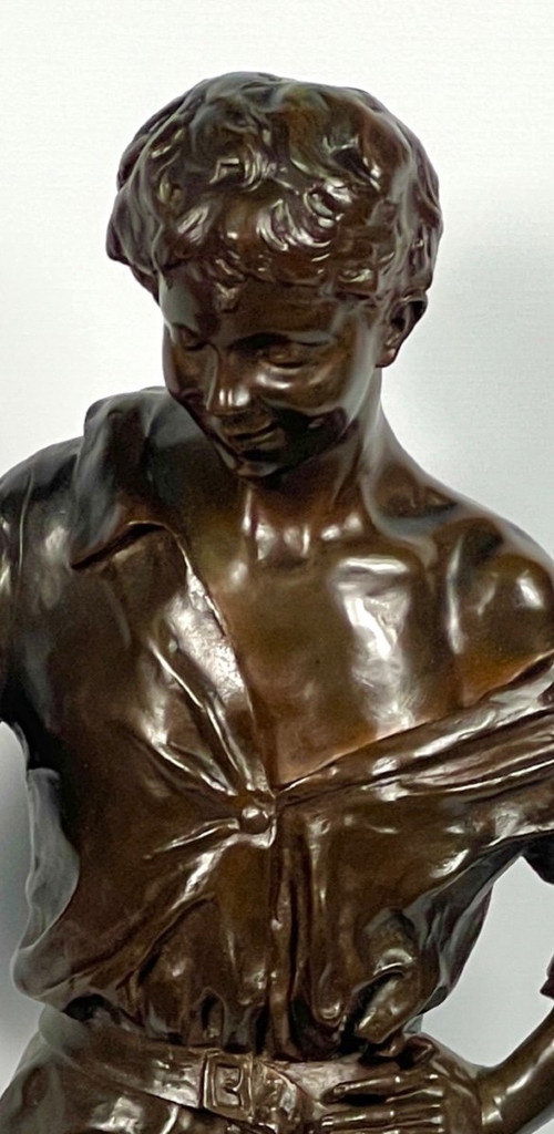 Scultura Il combattimento di galli, Emile Laporte, scultore francese del XIX secolo