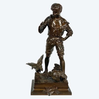 Scultura Il combattimento di galli, Emile Laporte, scultore francese del XIX secolo