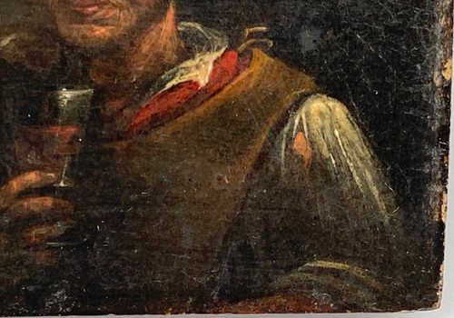 Pannello in legno del bevitore di taverna del XVII secolo Adriaen Brouwer in miniatura