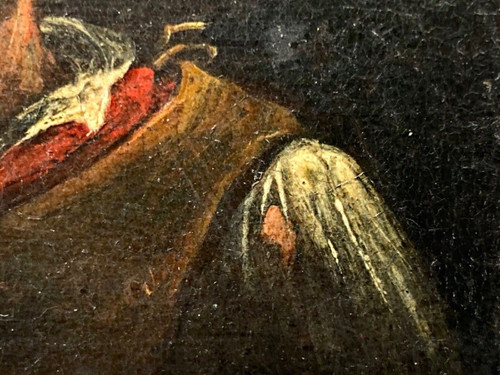 Pannello in legno del bevitore di taverna del XVII secolo Adriaen Brouwer in miniatura