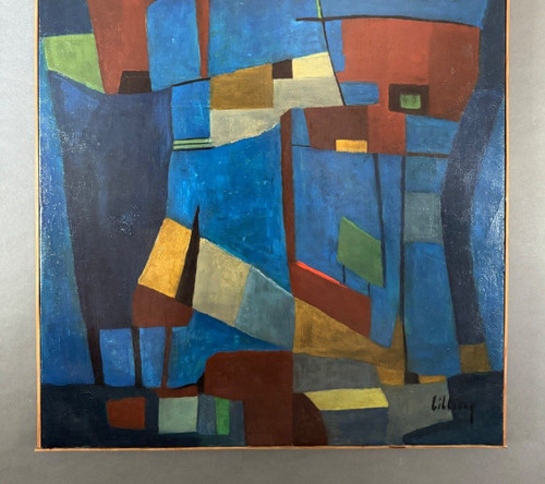 Oil on canvas by Jean Billecocq 20th century geometric abstraction