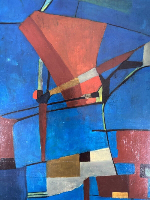 Oil on canvas by Jean Billecocq 20th century geometric abstraction