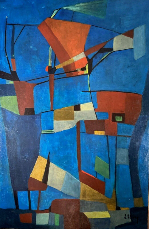 Oil on canvas by Jean Billecocq 20th century geometric abstraction