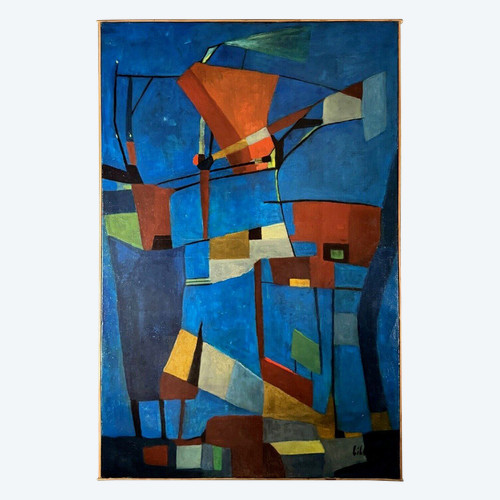 Oil on canvas by Jean Billecocq 20th century geometric abstraction