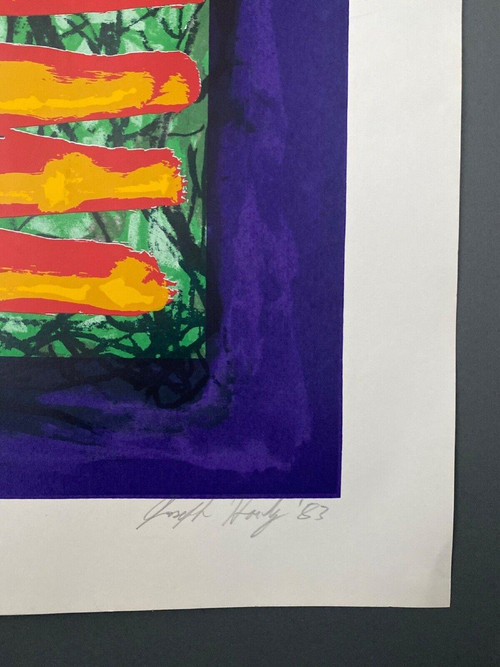 Lithograph modern composition Obstacle Race Joseph Hanly 1983