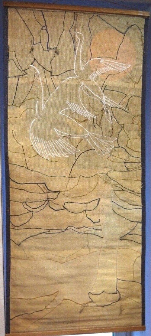 Gobelin und Seide verziert mit Vögeln, geometrischer Schnitt aus dem Jahr 1930