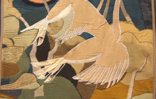 Gobelin und Seide verziert mit Vögeln, geometrischer Schnitt aus dem Jahr 1930