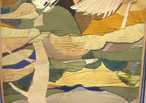 Gobelin und Seide verziert mit Vögeln, geometrischer Schnitt aus dem Jahr 1930