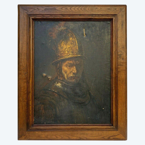 Oil on canvas Man with a golden helmet by Arthur Midy after Rembrandt