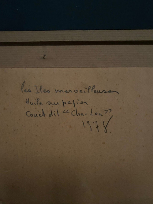 Surrealistische Zeichnung Nicole Cha-Lou (Sagte Couet) 1978 Die Merveilleuses-Inseln