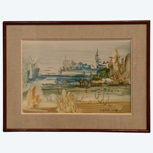 Surrealistische Zeichnung Nicole Cha-Lou (Sagte Couet) 1978 Die Merveilleuses-Inseln