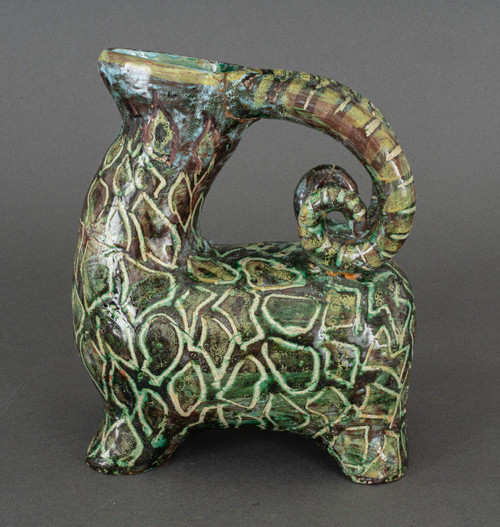 Zoomorphic Aries pitcher signed in French ceramic 20th century 1960